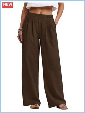 LOMON Cotton Linen Wide Leg Palazzo Pants for Women Summer Travel